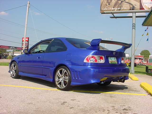 Rear View of a Blue Car