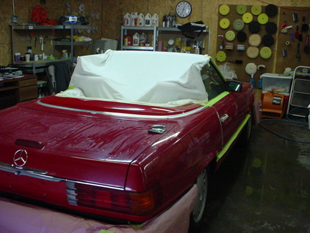 A Red Car Inside the Garage